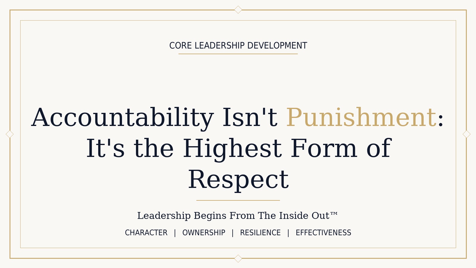 CORE Leadership title card: Accountability Isn't Punishment, It's the Highest Form of Respect